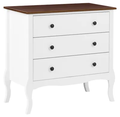 Produktbild von BELIANI Kommode Weiß u. Dunkelbraun MDF Gummibaumholz Platte mit 3 Schubladen Landhausstil Schlafzimmer