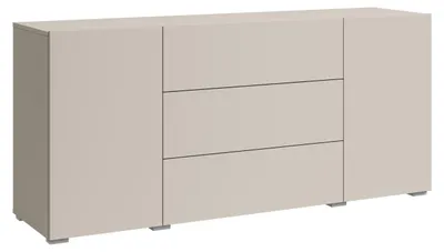 Zdjęcie produktu dla Nowoczesna komoda 150 cm stojąca, 3 szuflady i 2 szafki, mat kaszmir