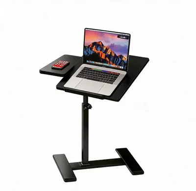 Immagine prodotto di Tavolino per laptop - Tavolino da letto mobile - Regolabile in altezza - Con rotelle - 60 x 40 cm - Struttura in metallo - Rettangolare - Nero