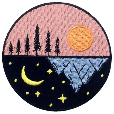 Geborduurter Patch, Tag und Nacht, 7,5x7,5 cm, aufbügelbar