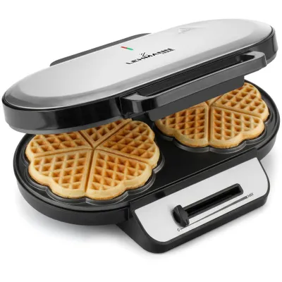 Obrázek produktu pro Vaflovač na 2 velké vafle 10 x malá vafle, srdce LEHMANN CRUNCHER 2000 regulace výkonu, nepřilnavé desky, řídké těsto