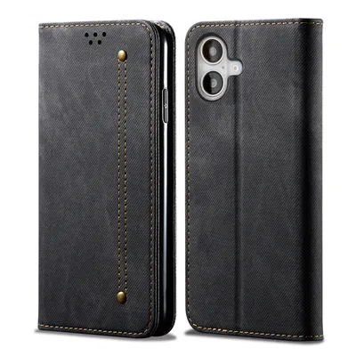 Produktbild von Hülle für iPhone 16 Leder Brieftasche Flip Bookstyle Schutzhülle mit Standfunktion Schwarz