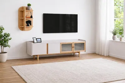 Zdjęcie produktu dla Skandynawska szafka telewizyjna z półką ścienną do nowoczesnych salonów