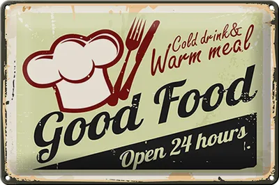 Produktbild von Blechschild Retro 30x20cm Good Food cold drink open 24