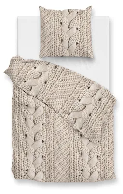 Produktbild von Mira Bettbezug 135-200-220 cm – 100% Baumwolle – Hochwertige Bettwäsche mit Webart motiv – Weich - Atmungsaktiv und Hautfreundlich – inkl. 80x80 cm Kissenbezug – Beige
