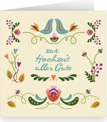 Produktbild von Hübsche folklore Hochzeitskarte innen weiß mit Vögeln: zur Hochzeit alles Gute