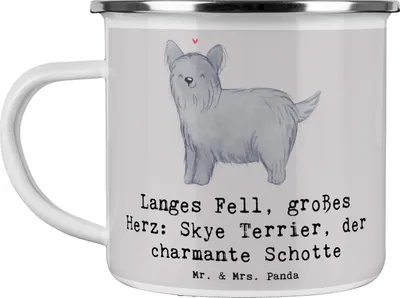 Produktbild von Mr. & Mrs. Panda Kaffeepott Skye Terrier - Grau Pastell - Geschenk, Campingtasse, Hunderassen, schottische Hunderasse, Emaille Tasse, Becher, Jagdinstinkt, Beschreibung