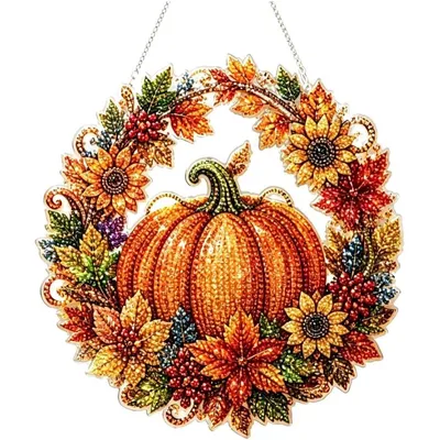 Productafbeelding van Diamond Painting pompoen, raamdecoratie – 5D acryl decoratieset, 25x25 cm, knutselset, herfstdecoratie
