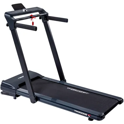 Zdjęcie produktu dla Bieżnia Christopeit TM 3000S ze sterowaniem gestami - Tłumiona wibracjami powierzchnia do biegania 122x45 cm, 16 programów treningowych, kompatybilna z Kinomap, 15 poziomów nachylenia, uchwyt na tablet i smartfon, zintegrowany czujnik tętna, składana z rolkami transportowymi - Idealna do spacerów, wędrówek i joggingu