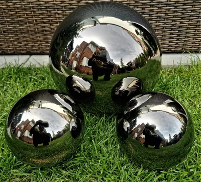 Produktbild von 3er Set Dekorationskugel 40-20-20 cm aus Edelstahl schwarz poliert Dekokugel