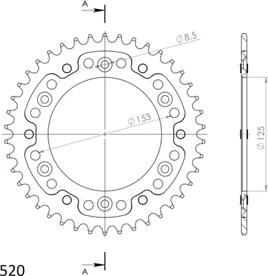 Produktbild von Stealth-Kettenrad Supersprox 520 - 42Z (rot) RST-210:42-RED|ID 125,0 LK 153,0 6-Loch/6-Loch