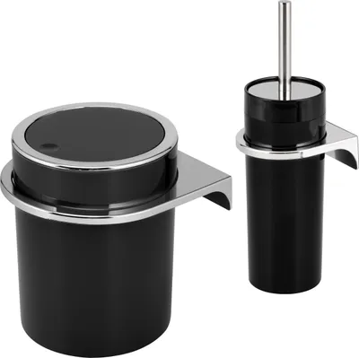 Image de bremermann Ensemble de salle de bain 2 pièces SAVONA, poubelle de salle de bain 5,5 litres et kit de toilettes avec support mural, rond, noir