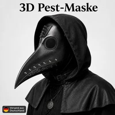 Produktbild von 3D Pestdoktor Maske schwarz – Schnabelmaske für Halloween & Cosplay