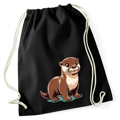 Produktbild von Huuraa Turnbeutel Otter Comic 12 Liter Black Baumwolle Rucksack Geschenkidee