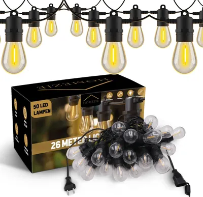 A product shot of a string of LED lights and its packaging.
