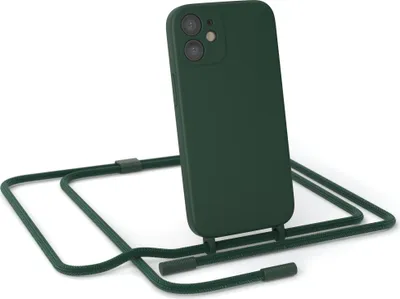 Produktbild von EAZY CASE Handykette Silikon Premium kompatibel mit Apple iPhone 12 Mini Handyhülle mit Umhängeband, Handykordel mit Schutzhülle, Silikonhülle, Hülle mit Band, Kette für Smartphone, Grün