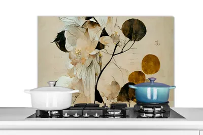 Obrázok produktu pre MuchoWow® Splashback kitchen - kuchynský backsplash - ochrana steny sporáka a drezu - kvety - listy - strom - pastel 80x55 - alu-dibond (alternatíva skleneného splashbacku) - tepelne odolný - splashback sporáka - ochrana dlaždíc - odolný voči teplote - kryt sporáka - ochrana steny sporáka a drezu