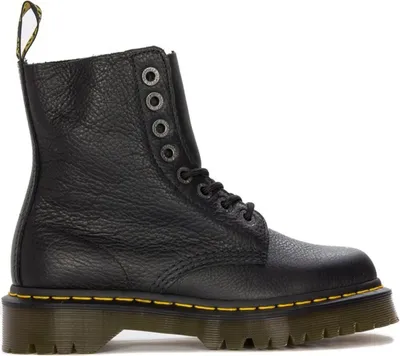 A black leather Dr. Martens boot shown from the side.