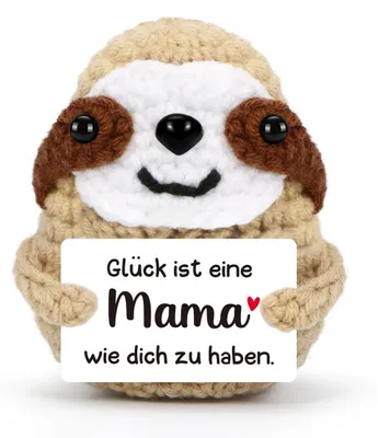 Faultierfigur, handgehäkelt, 8 cm, mit Karte – Geschenk für Mama