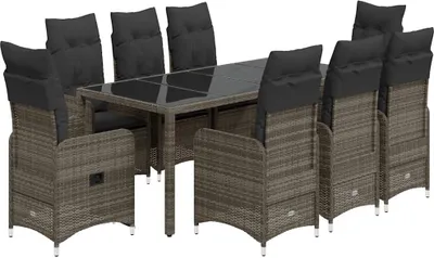 Immagine prodotto di vidaXL Set bistrot da giardino da 9 pezzi con cuscini in polirattan grigio