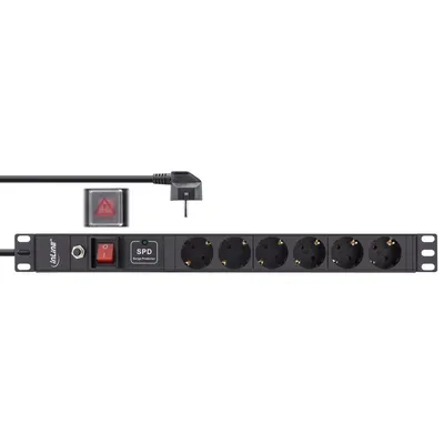 Produktbild von InLine 19" Steckdosenleiste, 6-fach, ÜSS, Überlastschutz, Schalter, 6 AC-Ausgänge, C14-Koppler, IEC 320, 2500 W, 1,5 mm², C14-Koppler, Schwarz