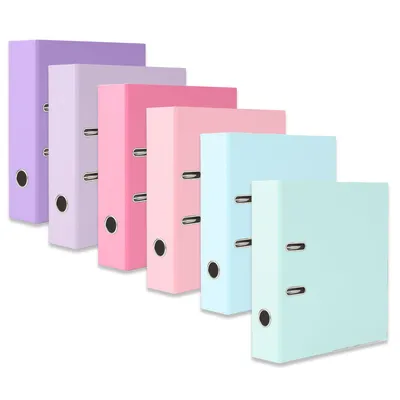 Produktbild von 6er Set DIN A4 Ordner 8 cm breit, Briefordner, Ringordner, Dokumentenordner, Aktenordner, farblich sortiert, Pastell Farben