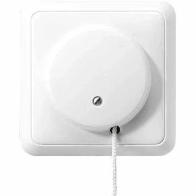 A white electrical switch with a pull cord.