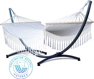 Produktbild von Potenza Outdoor Hängematte mit Verzinkter Gestell für 2 Personen I Stabhängematte XXL 220x160, 200kg I Hängemattengestell 220kg Wetterfest