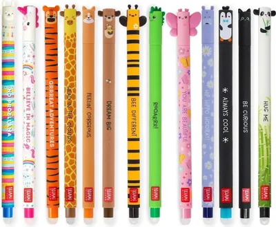 Immagine prodotto di Set LEGAMI con 13 penne gel cancellabili; penne gel in vari colori: lama, unicorno, tigre, giraffa, corgi, orsacchiotto, ape, dinosauro, farfalla, ippopotamo, pinguino, panda e gattino