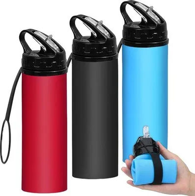 Obrázok produktu pre Skladateľná športová fľaša, silikónová fľaša na vodu s objemom 600 ml a slamkou, ultralahká fľaša na vodu, ktorá nepreteká, fľaša bez obsahu BPA na cestovanie, turistiku, kempovanie, lezenie, outdoorové aktivity, 3 ks