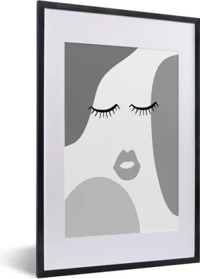 Produktbild von MuchoWow® Gerahmtes Poster Gesicht - Abstrakt - Schwarz - Weiß 40x60 cm - Poster mit Schwarzem Bilderrahmen Wandposter Rahmen Foto Bilder - Poster in Rahmen