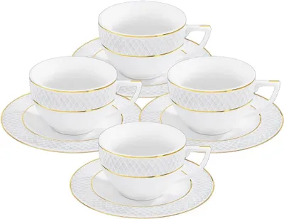 Produktbild von Wilmax Cappuccinotasse mit Untertasse 170 ml Weiß Goldrand Porzellan 4er Set WL-880102402/AB4