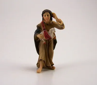 Produktbild von Hirte mit Schaf. Krippenfigur aus Polyresin, handbemalt. Für 9 cm.