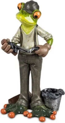 Diese niedliche Maurer-Froschfigur ist ein wahrer Hingucker. Sie zeigt Frosch in Arbeitskleidung.
