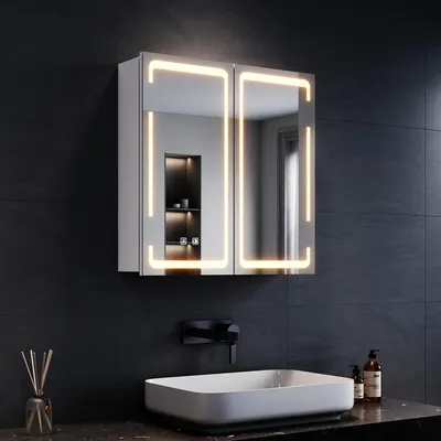 LED-Spiegelkast 59x60 cm, 3 Lichtfarben, dimmbar, IP44