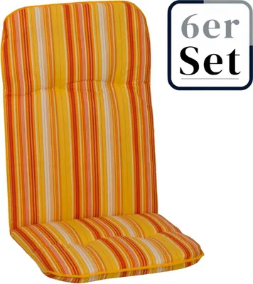 Produktbild von 6er Set Hochlehner Auflage Edremit, Motiv - gestreift, gelb - orange, 114x47x5cm