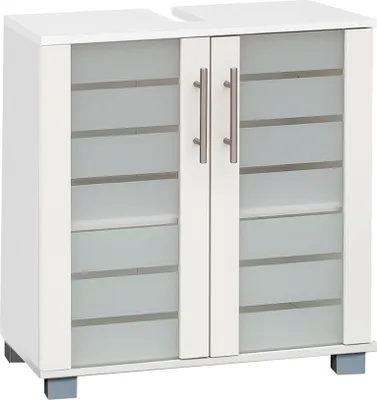 Produktbild von Badezimmer Waschtischunterschrank NOCI-80 in Weiß mit Milchglas, B/H/T: 59,8/62,4/32,6 cm