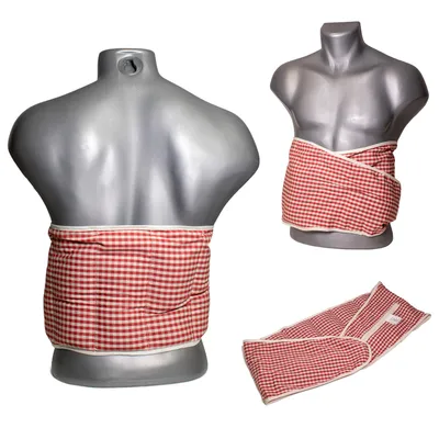 Produktbild von Wärmegürtel Traubenkernkissen zum Umbinden - Gürtel mit Klettverschluss - ca. 135cm - 7-Kammer Wärmekissen XXL Körnerkissen - Bio-Stoff rot-weiß