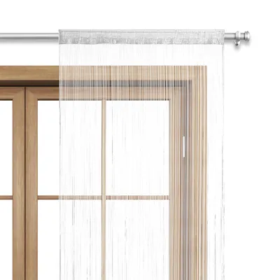 Zdjęcie produktu dla WOMETO Zasłona nitkowa, zasłona drzwiowa, nitki, 90 x 245 cm, biała – z regulowaną długością drążka, nadająca się do prania, jednolita, dostępna w wielu kolorowych wersjach