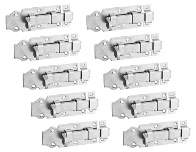 Produktbild von Alberts 842864 Türriegel, gerade, mit flachem Griff und befestigter Schlaufe, galvanisch verzinkt, dickschichtpassiviert, Platte 100 x 44 mm, 10er Set