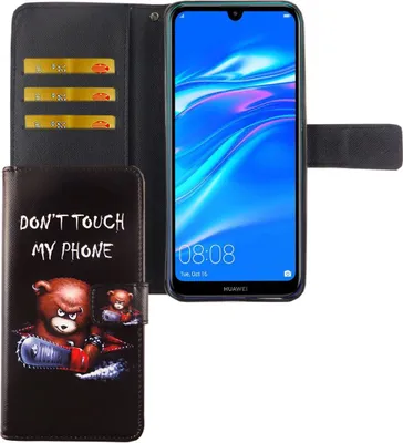 Produktbild von Huawei Y7 2019 Tasche Handy Hülle Schutz-Cover Flip-Case mit Kartenfach Don't touch my phone