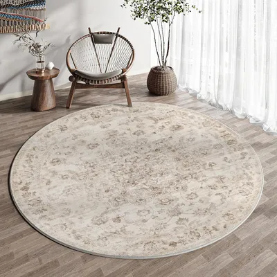 Productafbeelding van Vintage Rond Vloerkleed 240 cm in Beige
