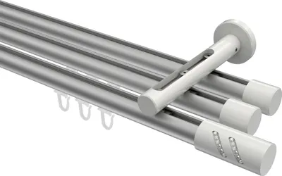 Produktbild von Interdeco Innenlaufstange / Gardinenstange mit Innenlauf Silbergrau / Weiß, Typ Siteno Zoena (Glitzerzylinder), 20 mm Ø 3-läufig, 240 cm