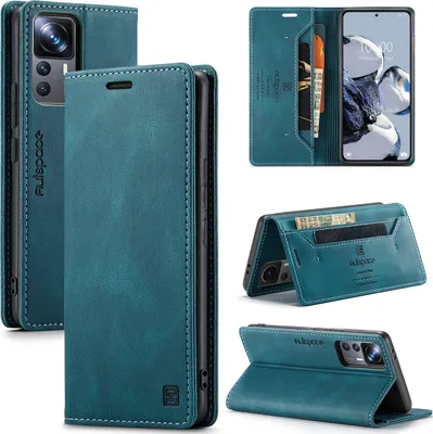 Produktbild von Xiaomi 12T Pro Hülle, Retro Kunstledertasche Stand Schutzhülle für Xiaomi 12T / 12T Pro Blau