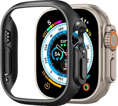 A protective case is shown next to an Apple Watch Ultra.
