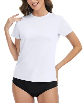 Productafbeelding van MeetHoo dames rash guard shirt, UPF 50+ zonbescherming, ronde hals, korte mouwen, T-shirt