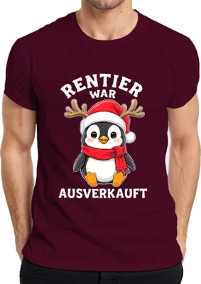 Produktbild von Rentier war t Pinguin Weihnachten lustig Geschenk Herren T-Shirt, Burgundy, XL