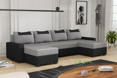 Produktbild von Wohnlandschaft Schlafsofa Sofa HEDVIG LUX Stoff Manila Schwarz- Hellgrau