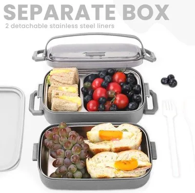 Produktbild von Mittagessenbox aus Edelstahl für Erwachsene, mikrowellenfest, BPA-frei, 3 Behälter