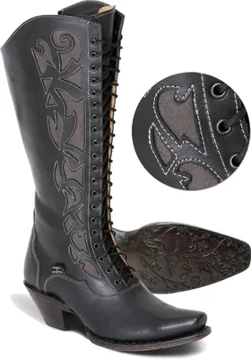 Produktbild von Damen Western Cowboy Biker Leder Stiefel Boots »WBL-30« Schwarz